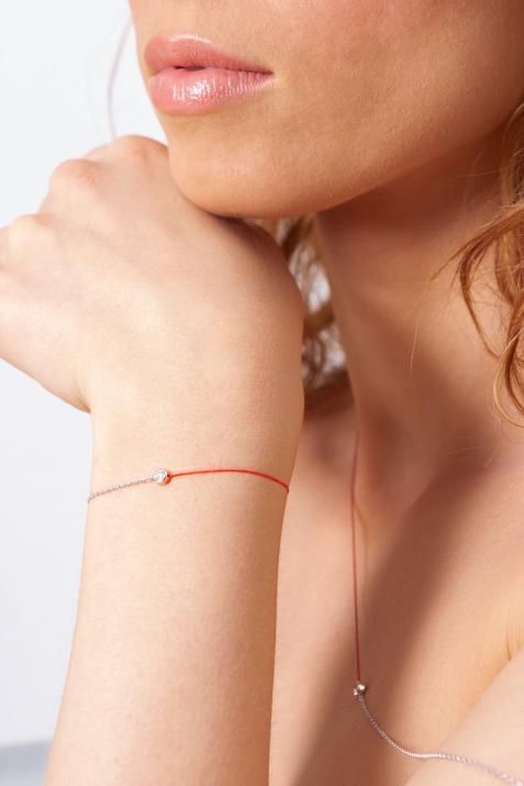 Mini Pure 0.05克拉圆形钻石白金半绳半链项链 - Redline - 0++