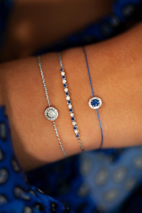 Diva Saphir 0.06克拉椭圆形钻石蓝宝石白金绳制女士手链 - Redline - 0++