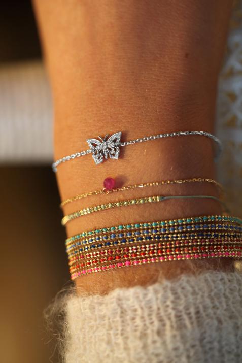 Ephemere 0.08克拉蝴蝶圆形钻石白金链制女士手链 - Redline - 0++