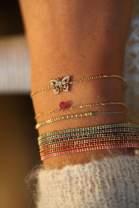 Ephemere 0.08克拉蝴蝶圆形钻石黄金链制女士手链 - Redline - 0++