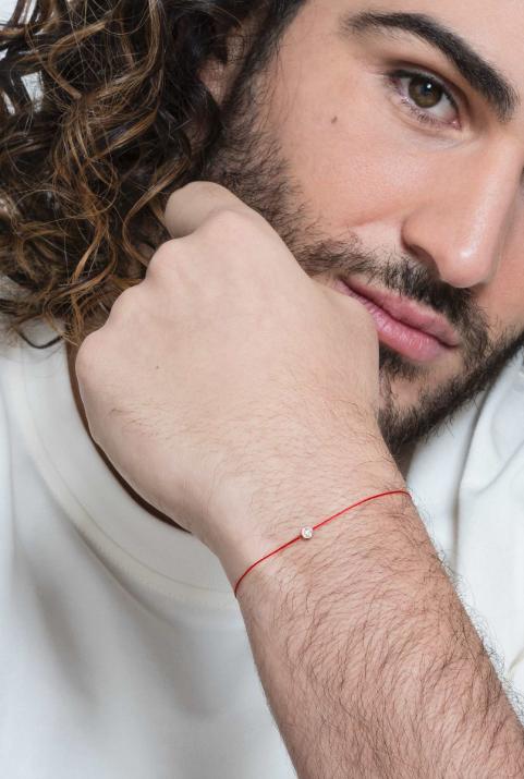 Pure 0.10克拉圆形钻石玫瑰金绳制男士手链 - Redline - 0++