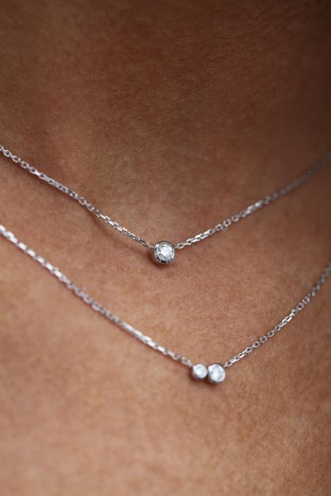 Pure 0.10克拉圆形钻石白金链制女士项链 - Redline - 0++