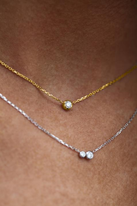 Pure 0.10克拉圆形钻石黄金链制女士项链 - Redline - 0++