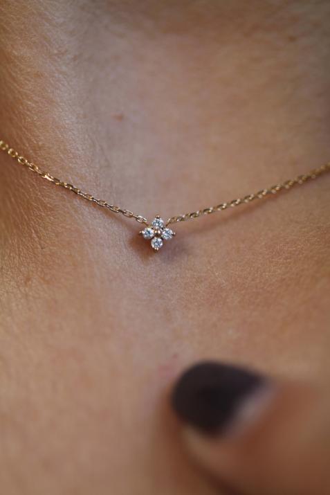 Shiny 0.04克拉圆形钻石黄金链制女士项链 - Redline - 0++