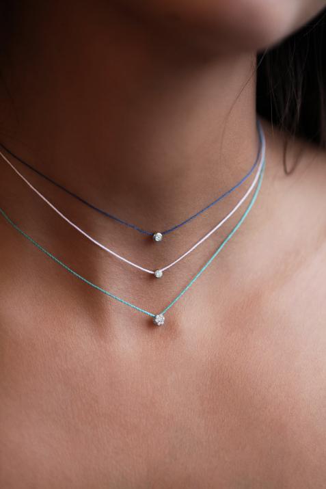 Mini Pure 0.05克拉圆形钻石白金绳制女士项链 - Redline - 0++