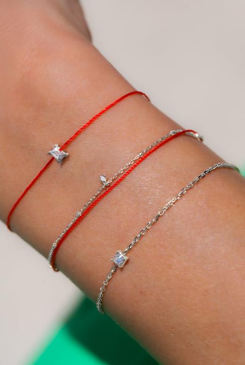 Princesse 0.11克拉方形钻石白金链制女士手链 - Redline - 0++