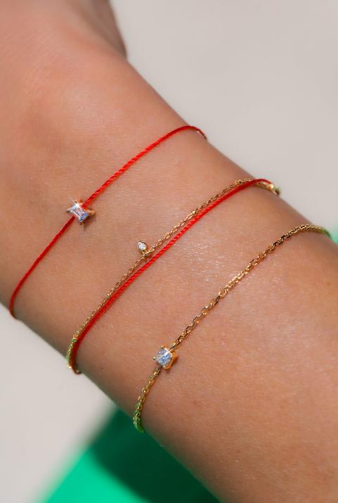 Princesse 0.11克拉方形钻石玫瑰金链制女士手链 - Redline - 0++