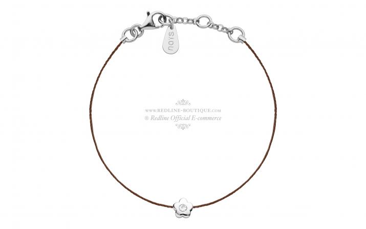 String bracelet with 0.05ct diamond in flore-shaped 925 silver - Redline - 0++