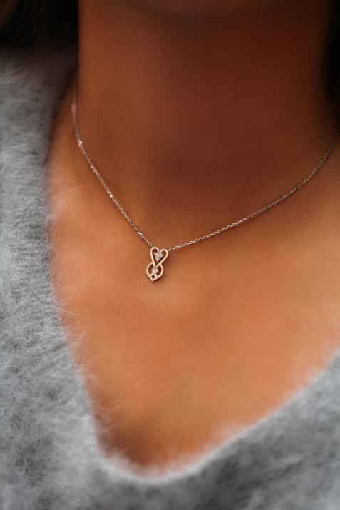 Lady Heart 0.05克拉圆形钻石白金链制女士项链 - Redline - 0++