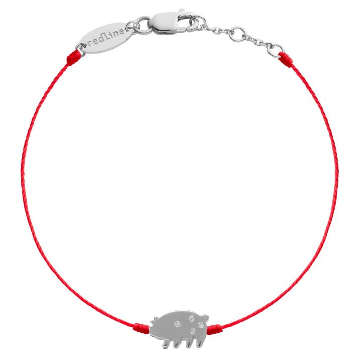 Lucky Pig 0.011克拉圆形钻石白金绳制女士手链 - Redline - 0++