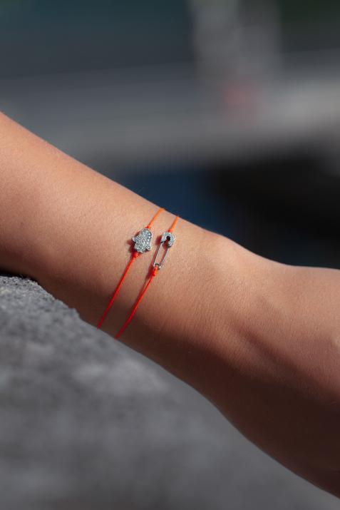 Fatma 0.14克拉圆形钻石白金绳制女士手链 - Redline - 0++