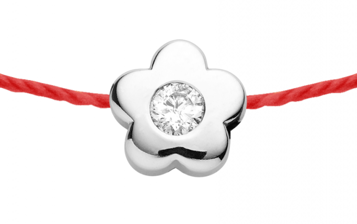 String bracelet with 0.05ct diamond in flore-shaped 925 silver - Redline - 0++