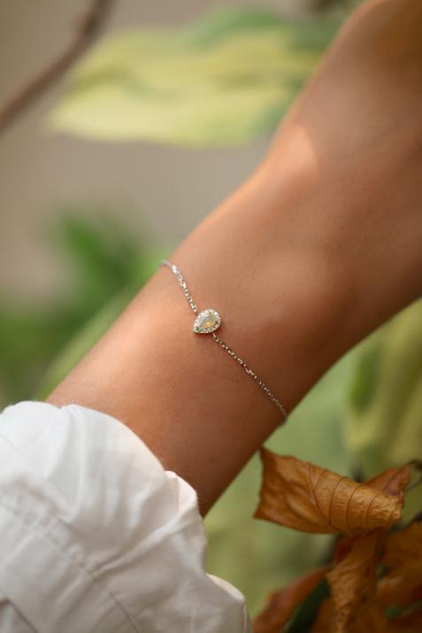 Tendresse Opale 0.07克拉水滴形钻石白金链制女士手链 - Redline - 0++