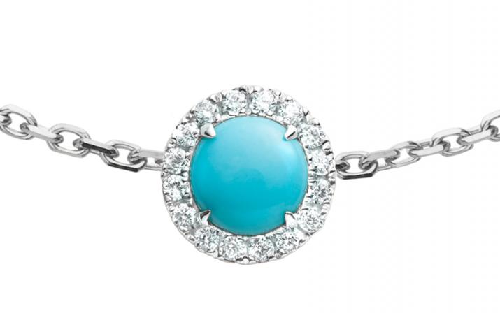 Reine Turquoise 0.086克拉圆形钻石白金链制女士手链 - Redline - 0++