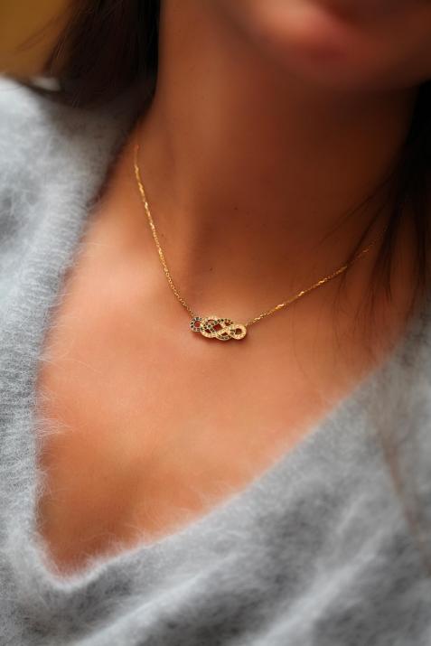 Pour Toujours黑白钻石黄金项链 - Redline