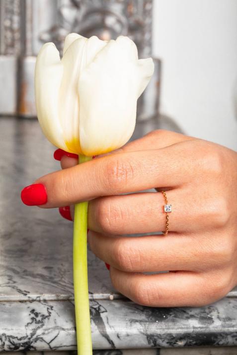 Princesse 0.11克拉方形钻石黄金戒指 - Redline - 0++