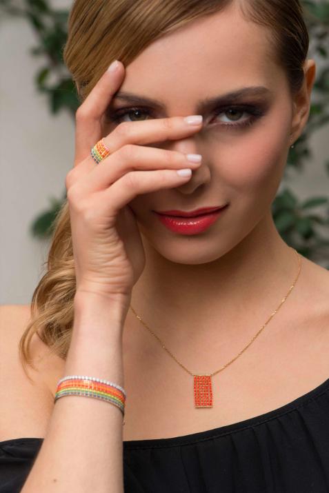 Aurore Boréale 黄金方形链制女士项链 - Redline - 0++