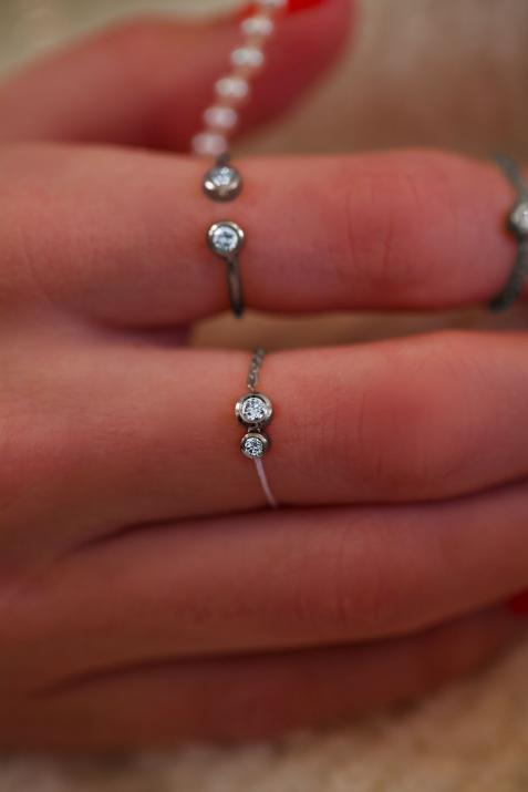 Infinite 0.15克拉圆形钻石黑金绳制戒指 - Redline - 0++