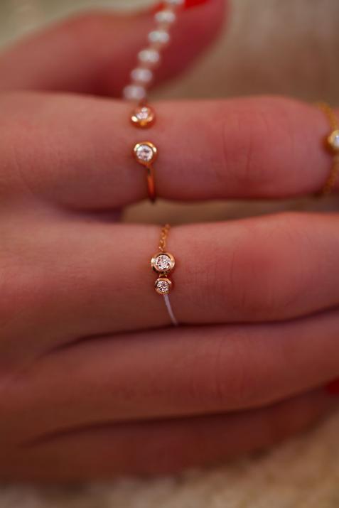 Infinite 0.15克拉圆形钻石玫瑰金绳制戒指 - Redline - 0++