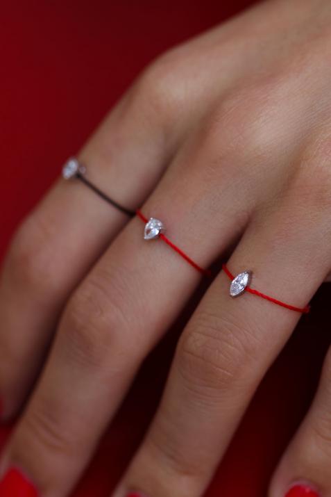 Majesté 0.10克拉榄尖形钻石黑金绳制戒指 - Redline - 0++