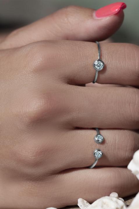 Précieuse 0.10克拉圆形钻石白金戒指 - Redline - 0++