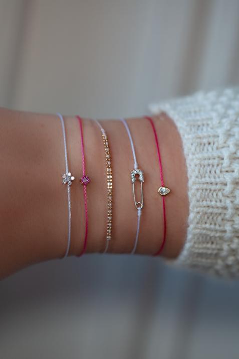 Ange 0.029克拉圆形钻石白金绳制女士手链 - Redline - 0++