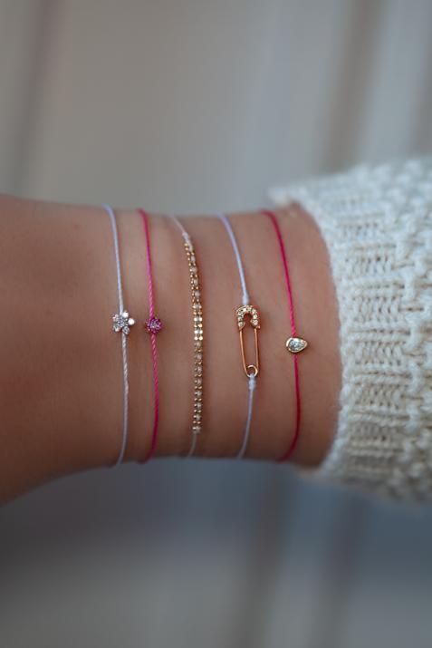 Ange 0.029克拉圆形钻石玫瑰金绳制女士手链 - Redline - 0++