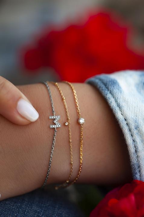 钻石字母白金链条手链 - Redline - 0++