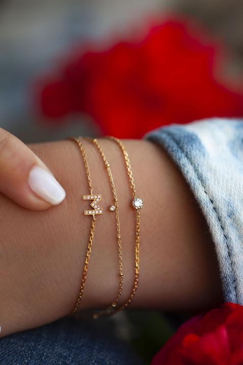 钻石字母黄金链条手链 - Redline - 0++