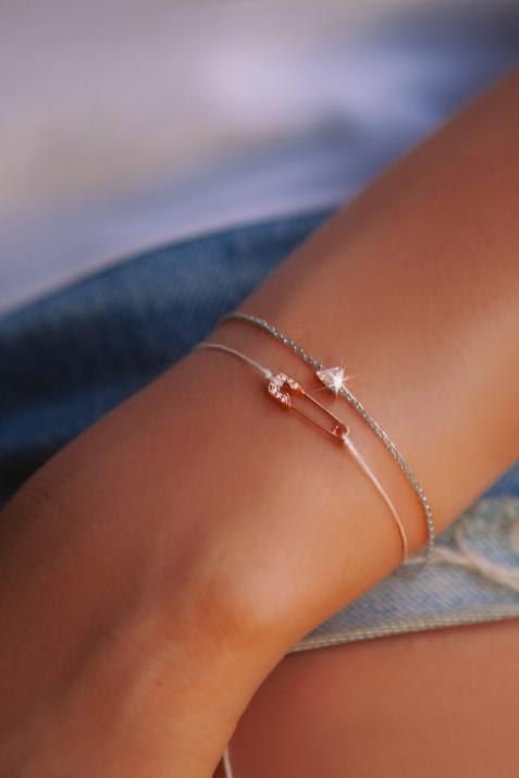 Impératrice 0.10克拉三角形钻石白金链制女士手链 - Redline - 0++