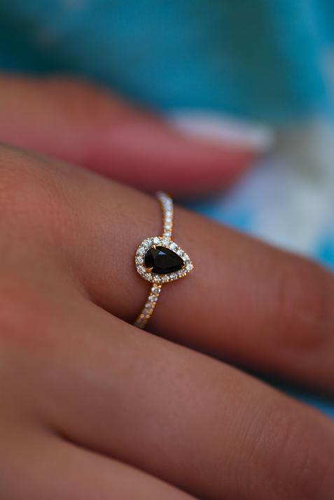 Tendresse Onyx 0.16克拉水滴形钻石玫瑰金戒指 - Redline - 0++