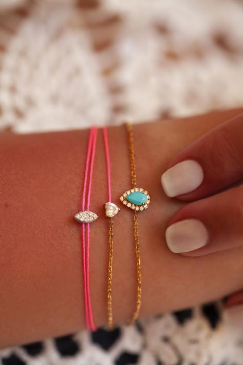 Tendresse Turquoise 0.07克拉水滴形钻石黄金链制女士手链 - Redline - 0++