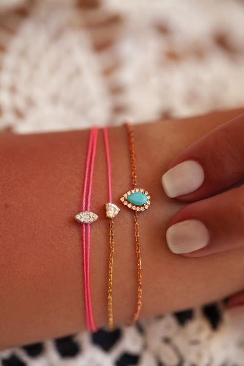 Tendresse Turquoise 0.07克拉水滴形钻石玫瑰金链制女士手链 - Redline - 0++