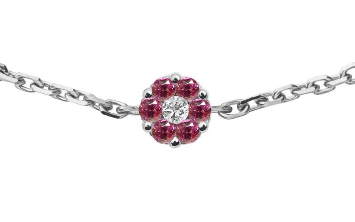 Illusion Colored Saphirs Rose 0.01克拉圆形钻石粉蓝宝石白金链制女士手链 - Redline - 0++