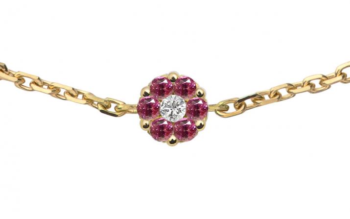 Illusion Colored Saphirs Rose 0.01克拉圆形钻石粉蓝宝石黄金链制女士手链 - Redline - 0++