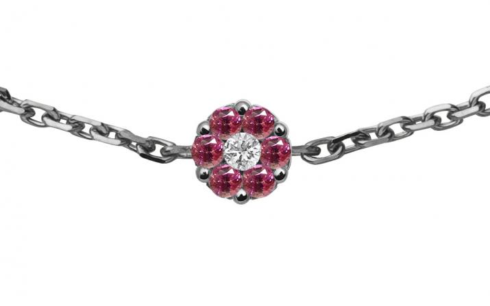 Illusion Colored Saphirs Rose 0.01克拉圆形钻石粉蓝宝石黑金链制女士手链 - Redline - 0++