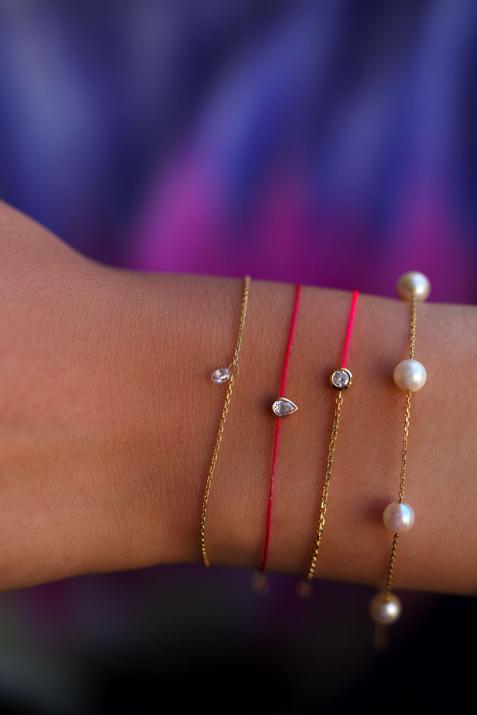 0.1克拉钻石水滴玫瑰金手绳 - Redline - 0++