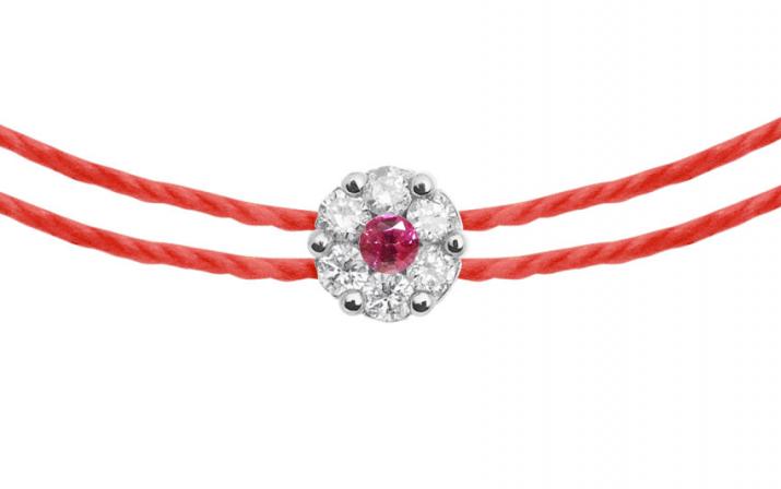 Illusion Colored Saphir Rose Twin 0.05克拉圆形钻石粉蓝宝石白金双绳女士手链 - Redline - 0++