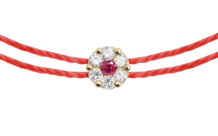 Illusion Colored Saphir Rose Twin 0.05克拉圆形钻石粉蓝宝石黄金双绳女士手链 - Redline - 0++