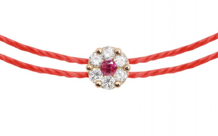 Illusion Colored Saphir Rose Twin 0.05克拉圆形钻石粉蓝宝石玫瑰金双绳女士手链 - Redline - 0++