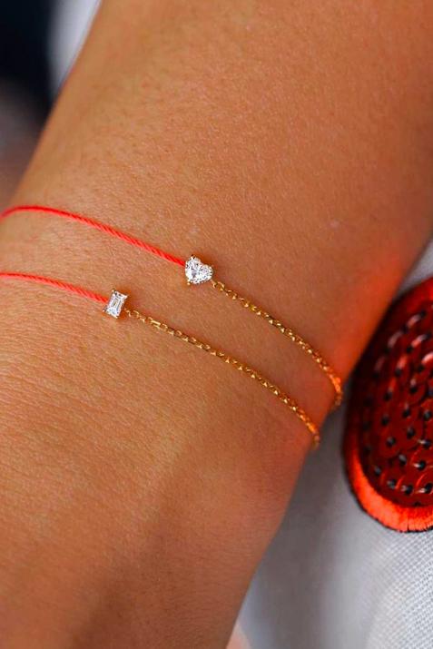 Bien- Aimé 0.10克拉心形钻石黄金半绳半链女士手链 - Redline - 0++