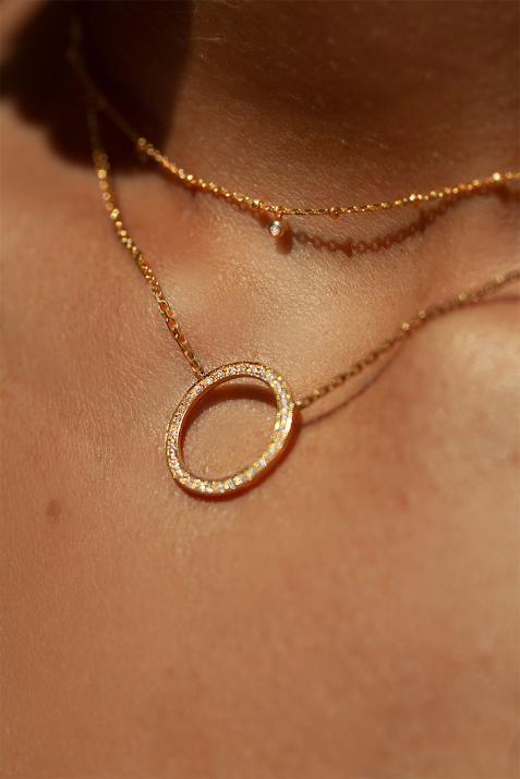 Aurelange 0.16克拉圆形钻石黄金链制女士项链 - Redline - 0++