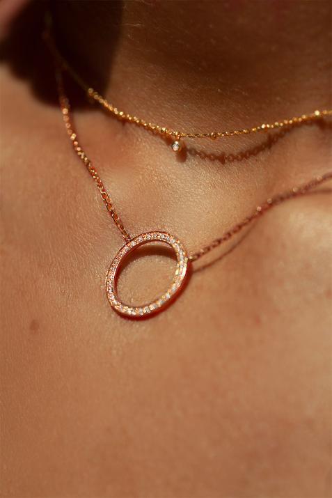 Aurelange 0.16克拉圆形钻石玫瑰金链制女士项链 - Redline - 0++