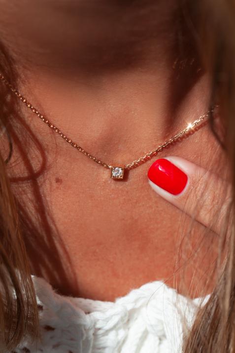 Cube 0.10克拉圆形钻石黄金链制女士项链 - Redline - 0++