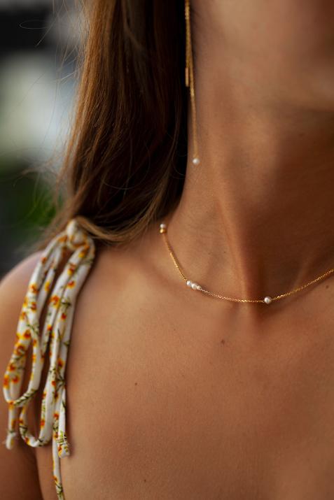 Nuit Perlée 0.01克拉圆形钻石黄金链制女士项链 - Redline - 0++