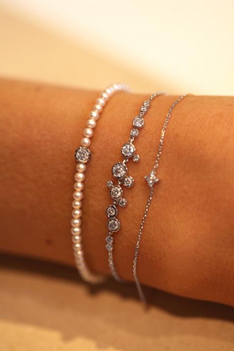 Diamond & Pearl Pure (S) 0.10克拉圆形钻石黑金绳制女士手链 - Redline - 0++