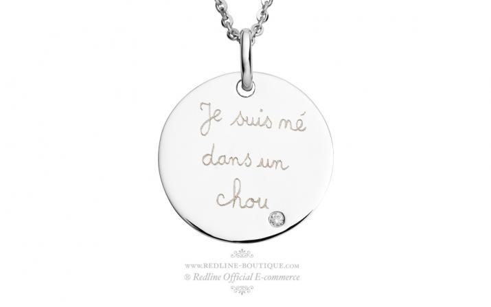 Pendentif Chou 0.05克拉圆形钻石白金链制女士项链 - Redline - 0++