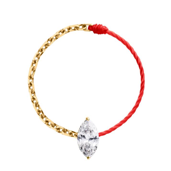 Majesté 0.20克拉侯爵钻石黄金爪镶绳链结合戒指 - Redline