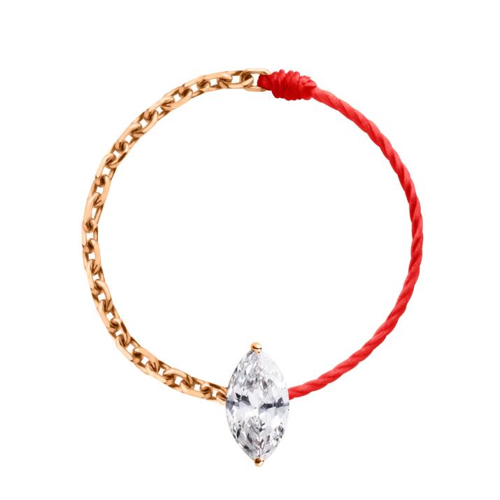 Majesté 0.20克拉侯爵钻石玫瑰金爪镶绳链结合戒指 - Redline