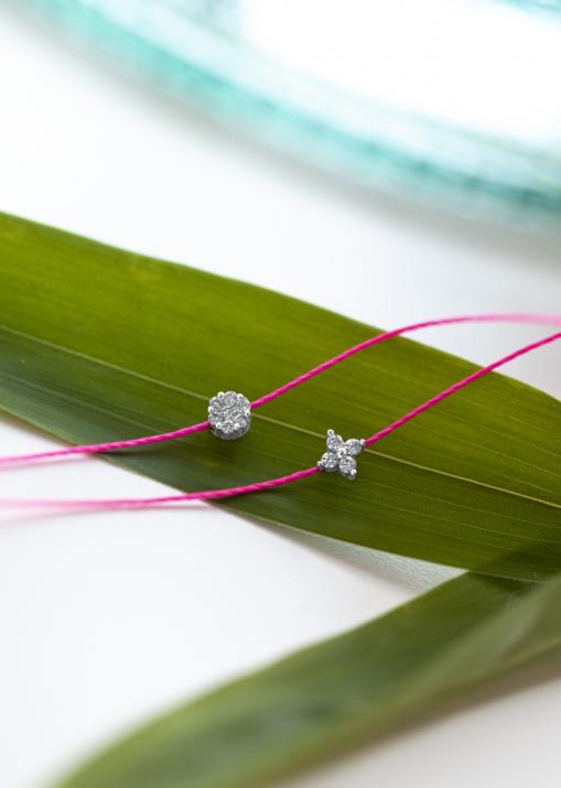 Shiny 0.04克拉圆形钻石白金绳制女士手链 - Redline - 0++